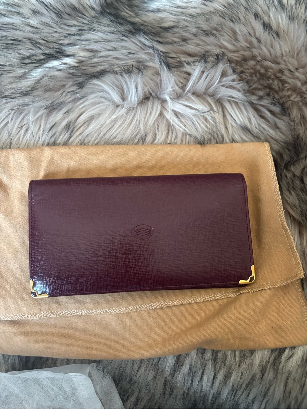 Cartier Burgundy Leather Wallet with Gold Corners